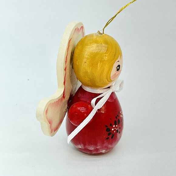 Vintage Christmas Ornament Red Wooden Star Angel Signed Dated 1986 Germany - Picture 6 of 12